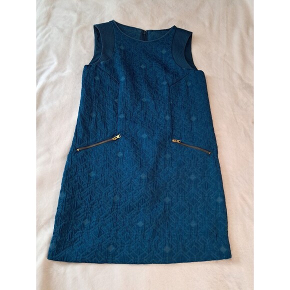 J.Crew Jacquard Sleeveless Zip-Pocket Shift Mini Dress Peacock Blue B9431 Size S - Picture 7 of 11